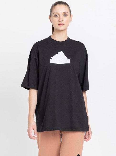 adidas black cotton printed boyfriend t-shirt