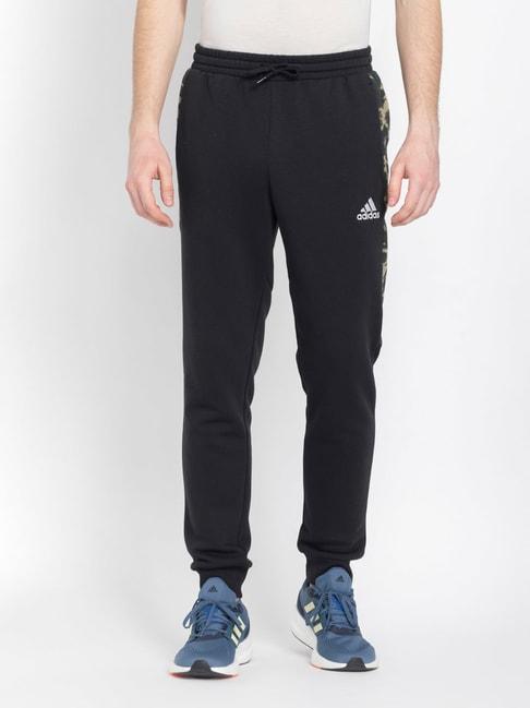 adidas black cotton regular fit printed sports joggers