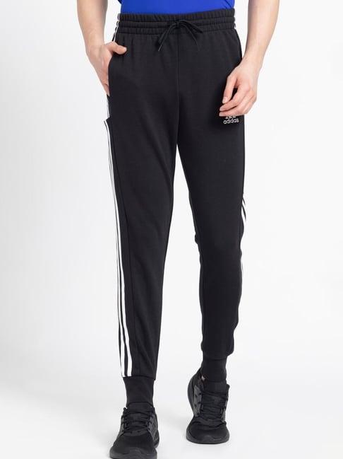 adidas black cotton regular fit striped sports joggers