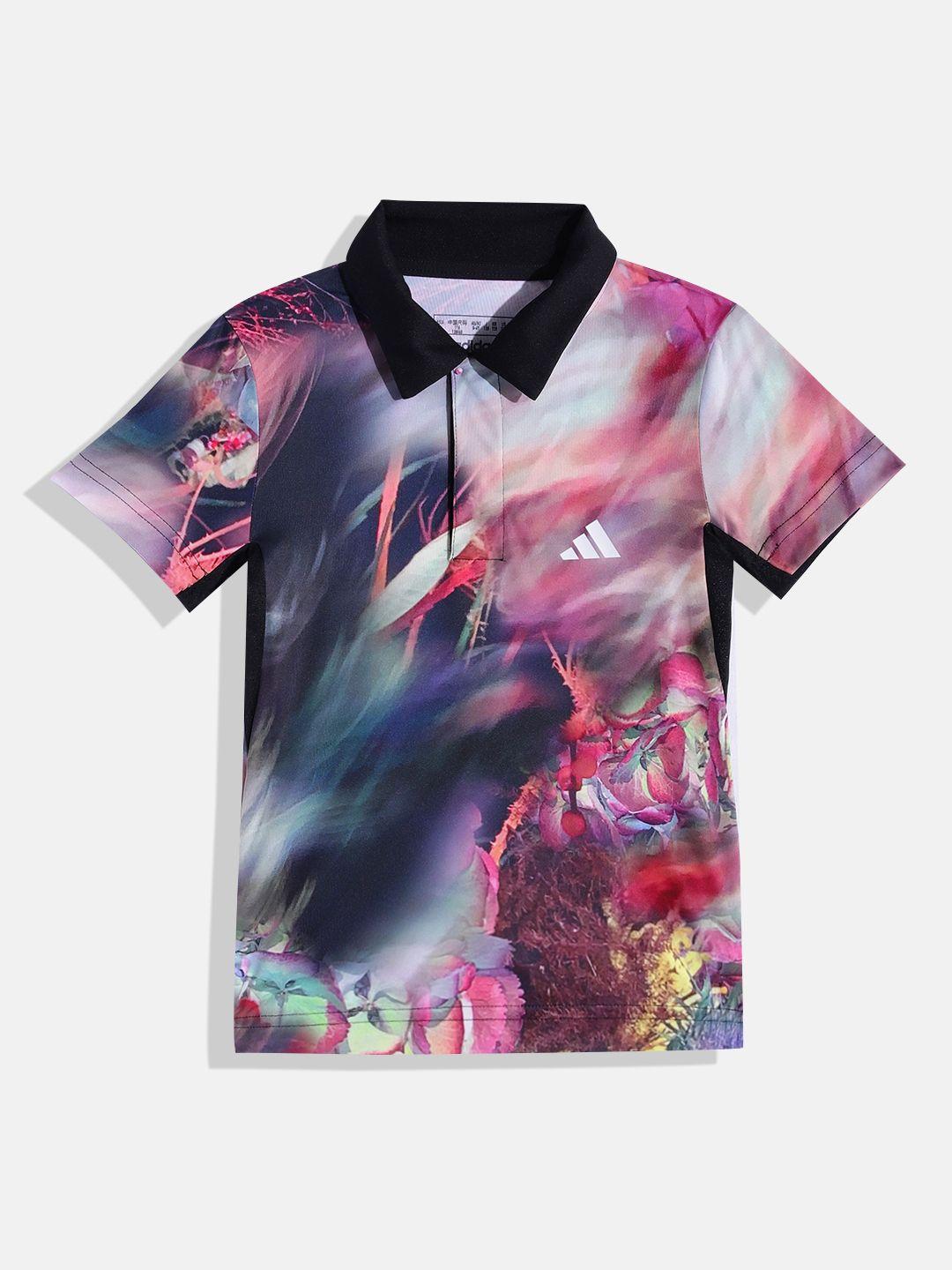 adidas boys q1 ao printed polo collar aeroready tennis t-shirt