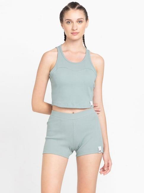 adidas dusty green cotton printed crop top