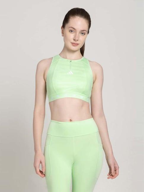 adidas green polyester printed sports bra