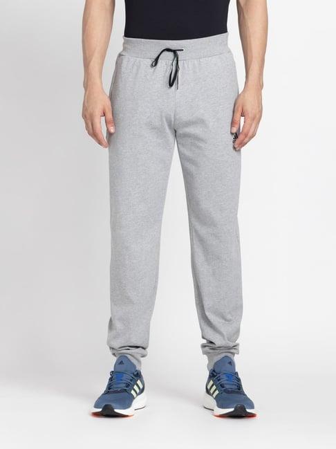 adidas grey cotton slim fit printed sports joggers