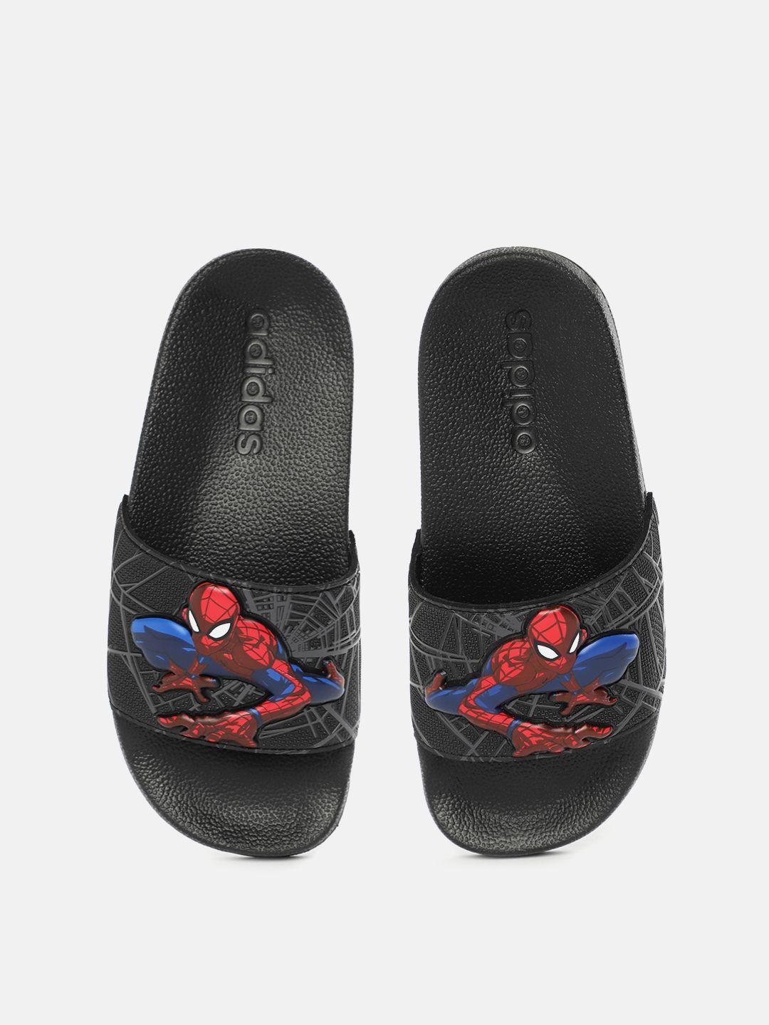 adidas kids black & red adilette shower 3d spiderman printed sliders