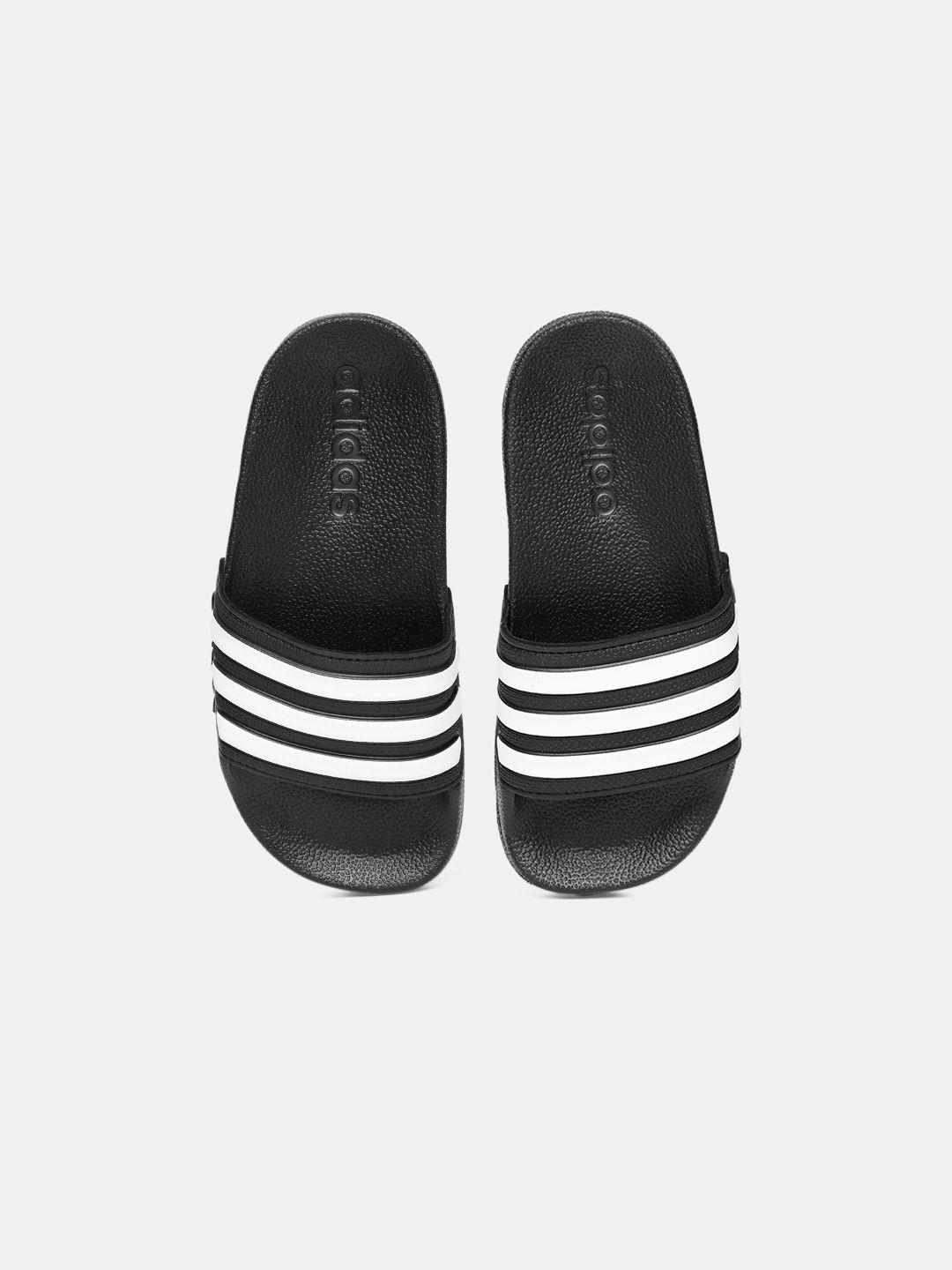 adidas kids black & white adilette shower striped sliders