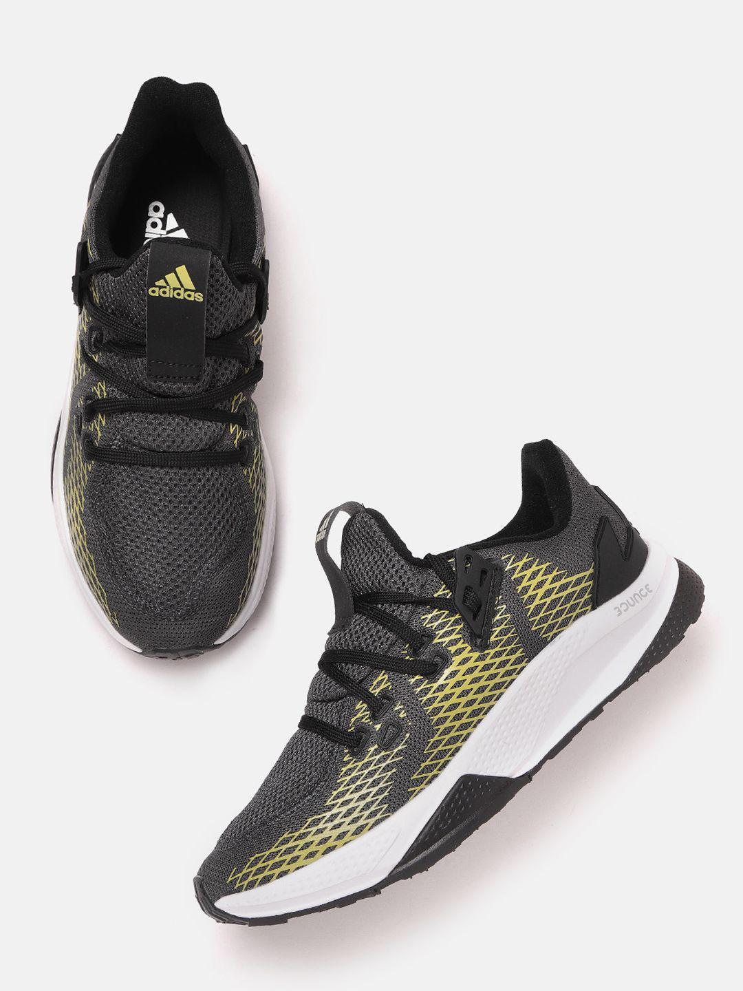 adidas men charcoal grey & green woven design aerojolt running shoes