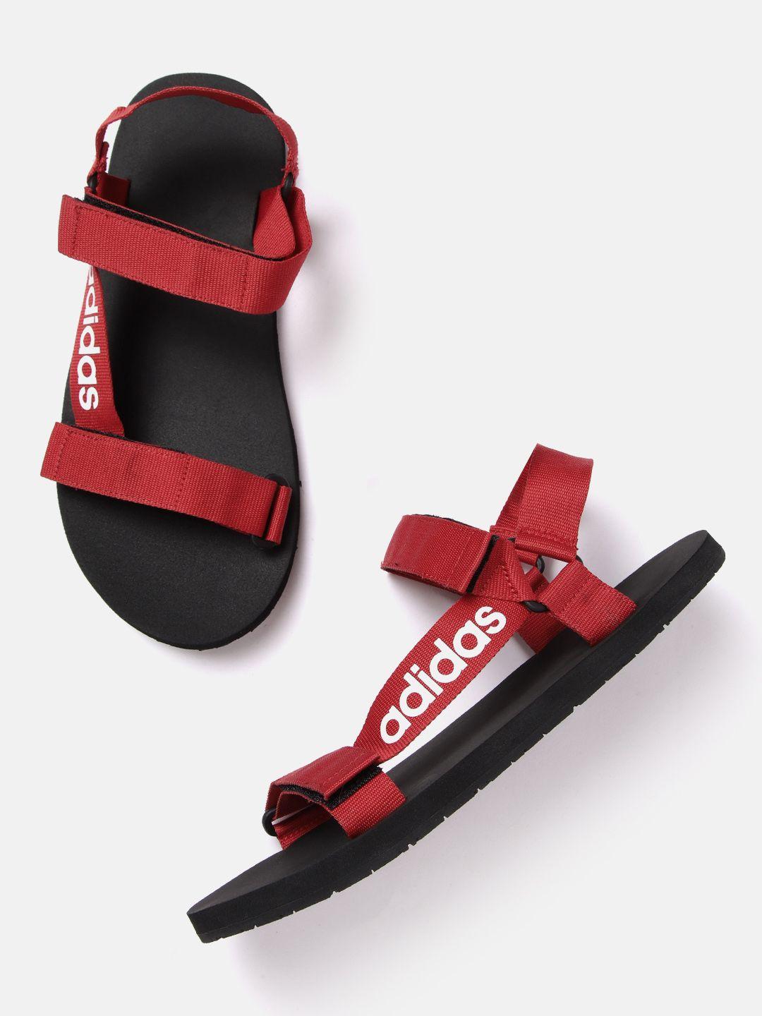 adidas men red & white brand logo print traso sports sandals