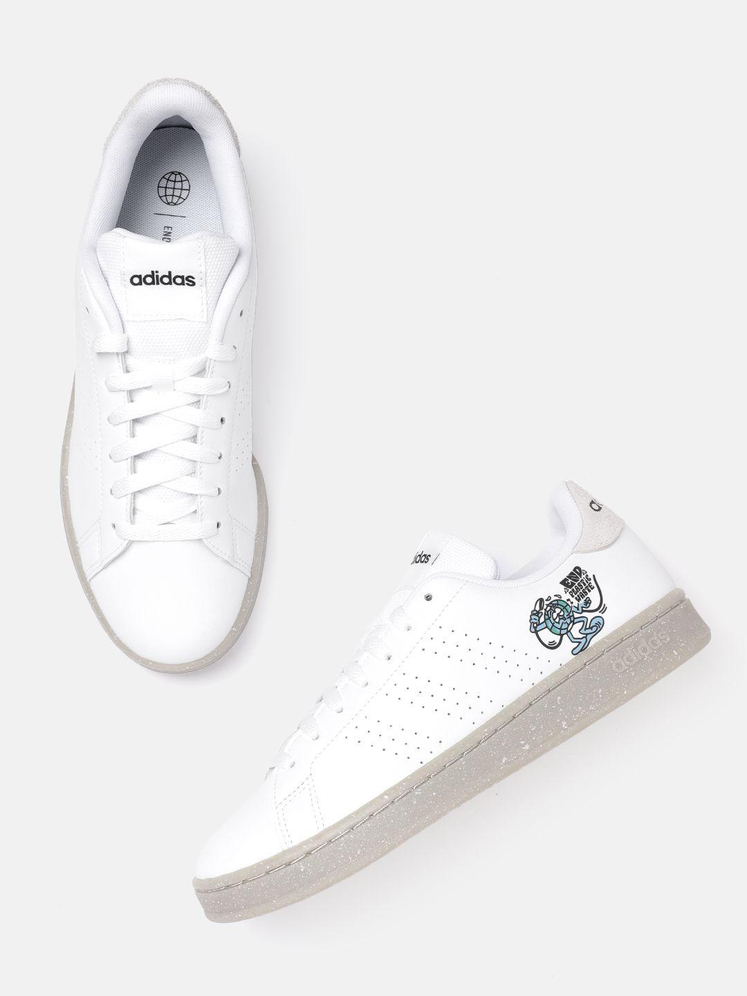 adidas men white perforated detail advantage leather sustainable sneakers excluding trims