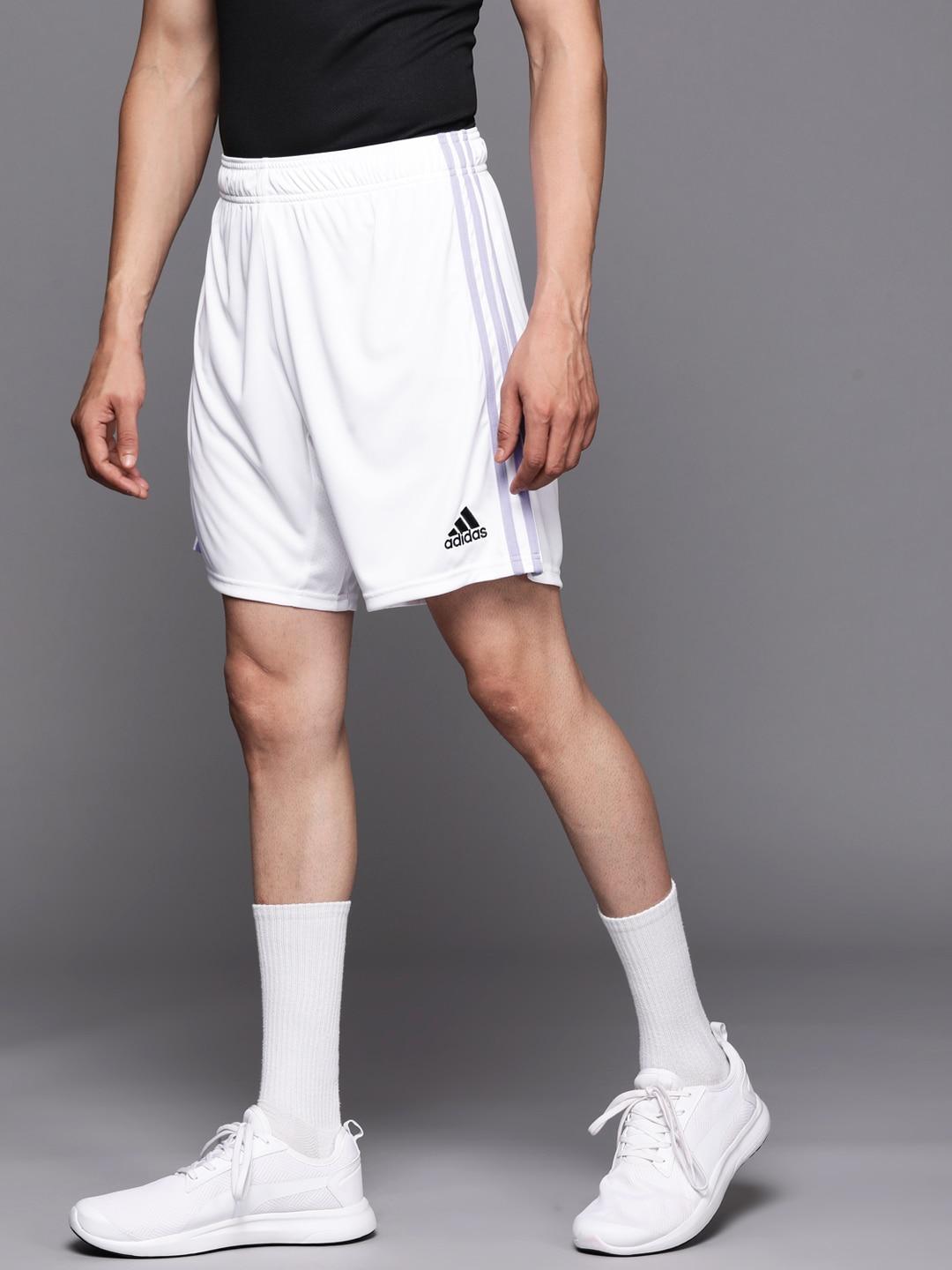 adidas men white striped real madrid 22/23 home sports shorts