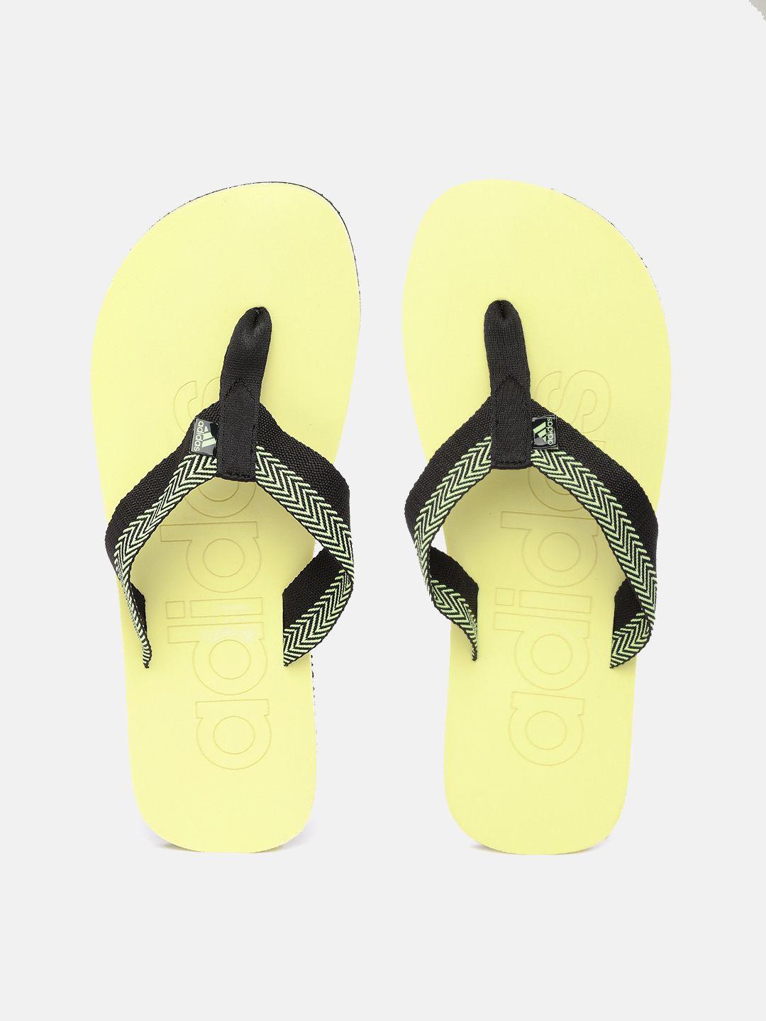 adidas men yellow & black brand logo print mistico thong flip-flops