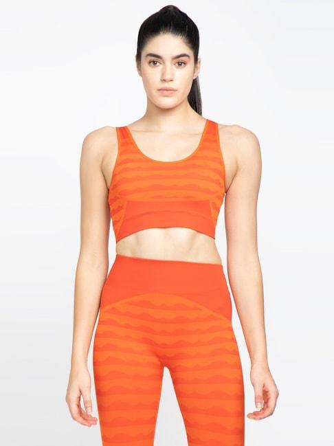 adidas orange printed padded sports bra