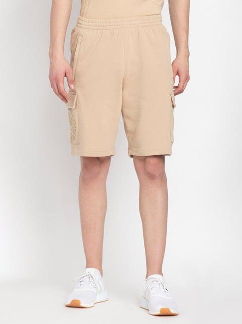 adidas originals beige cotton regular fit printed sports shorts