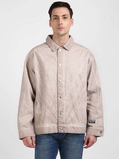 adidas originals beige full sleeves shirt collar denim jacket