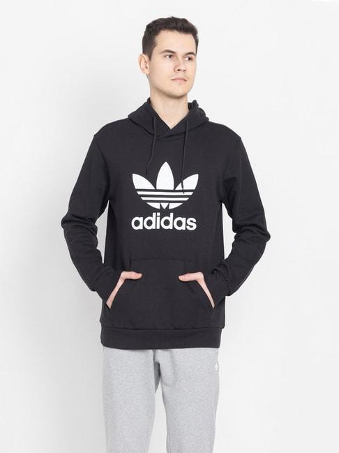 adidas originals black regular fit trefoil hooded sweatshirt