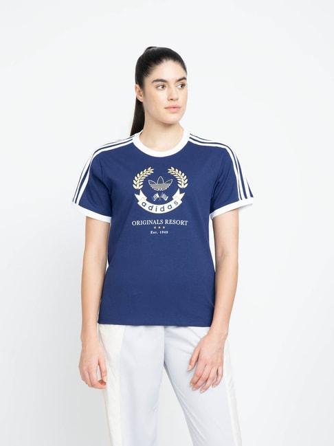 adidas originals blue cotton printed t-shirt