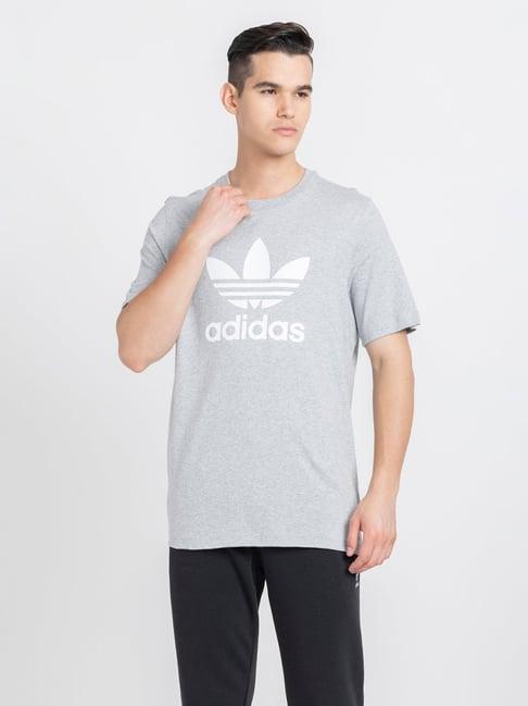 adidas originals grey melange regular fit trefoil logo cotton crew t-shirt