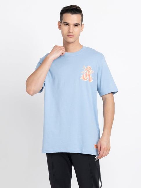 adidas originals light blue regular fit graphic print cotton crew t-shirt