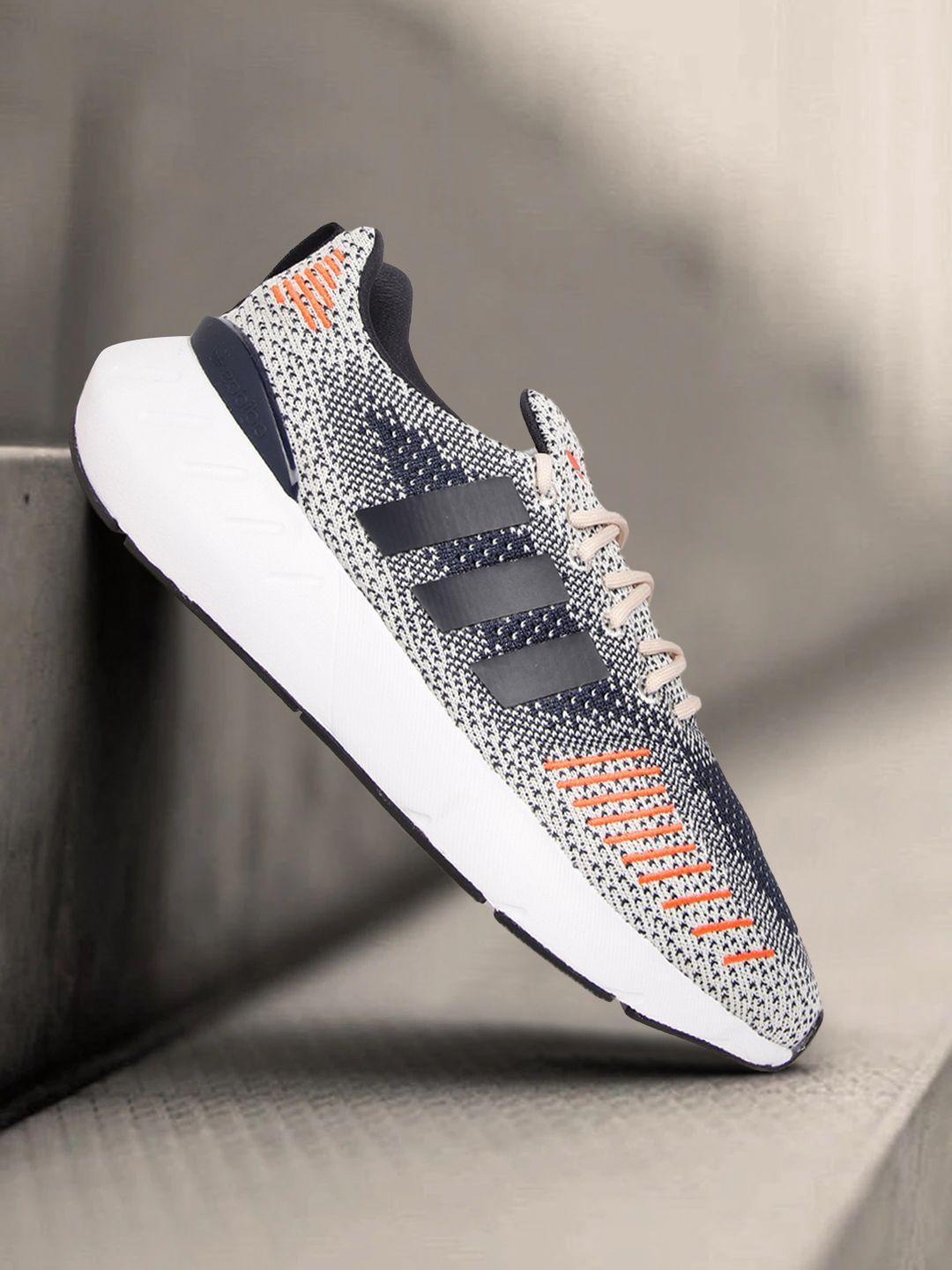adidas originals men beige & navy blue woven design swift run 22 running shoes