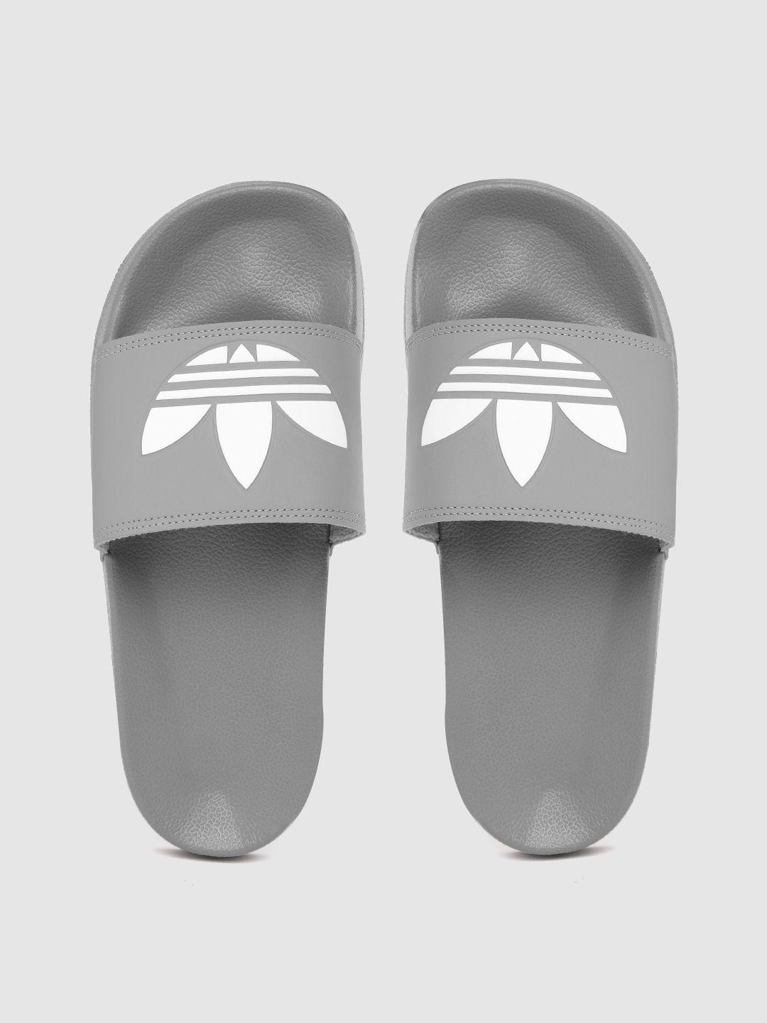 adidas originals men grey & white brand logo print adilette lite sustainable sliders
