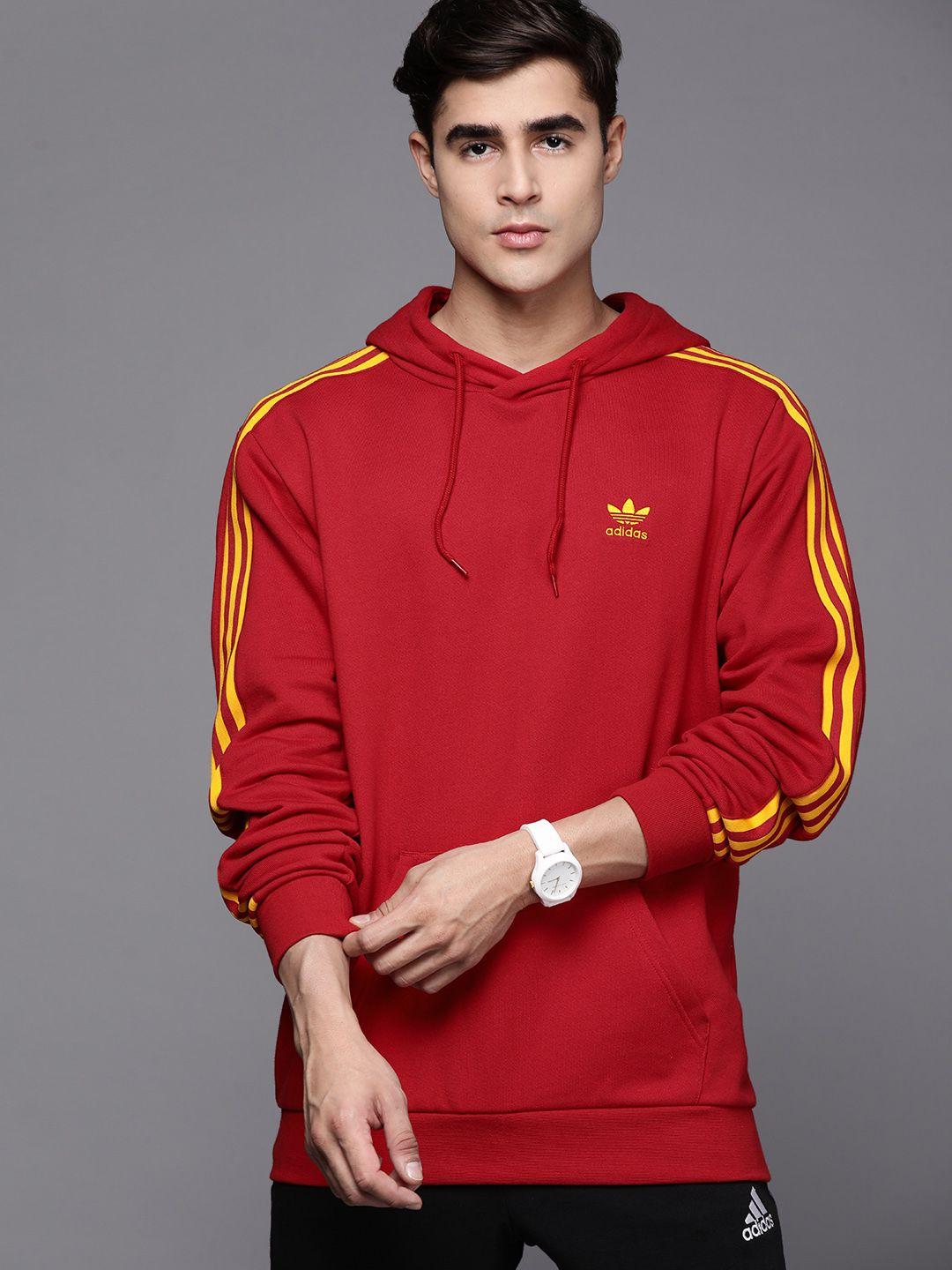 adidas originals men red cotton sustainable 3-stripes spain hoodie sweatshirt