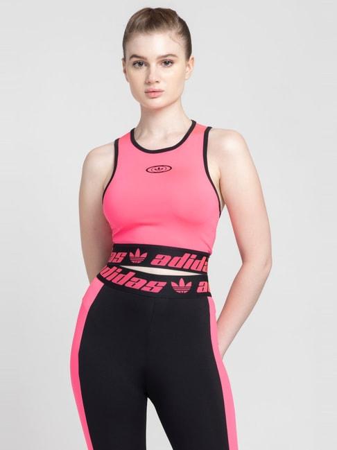 adidas originals pink printed training crop top