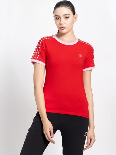 adidas originals red cotton logo work sports t-shirt