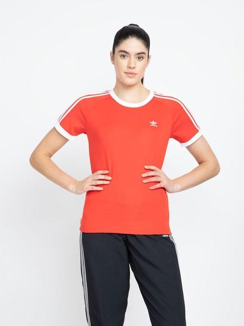 adidas originals red logo print slim 3 str t-shirt