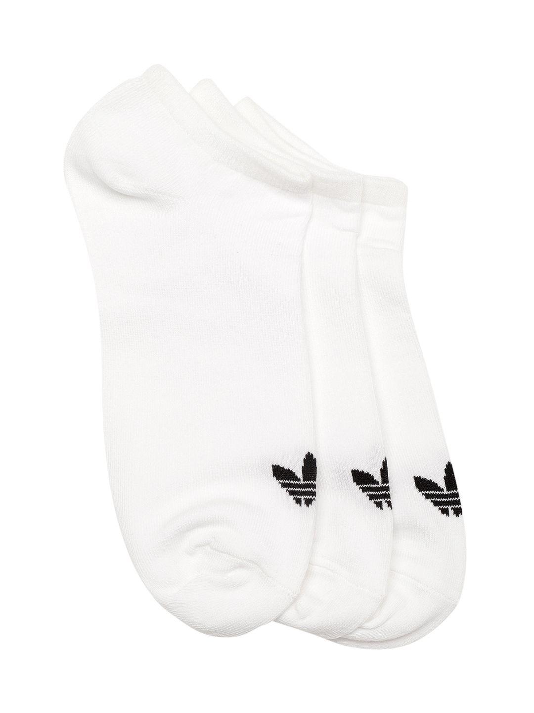 adidas originals unisex pack of 3 white solid trefoil liner ankle-length socks