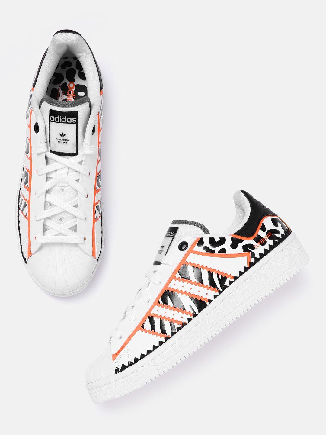 adidas originals women white & black superstar ot tech animal print sustainable sneakers