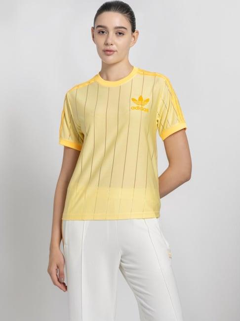 adidas originals yellow striped sports t-shirt