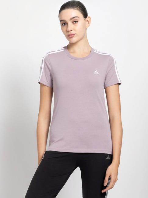adidas purple cotton logo work sports t-shirt