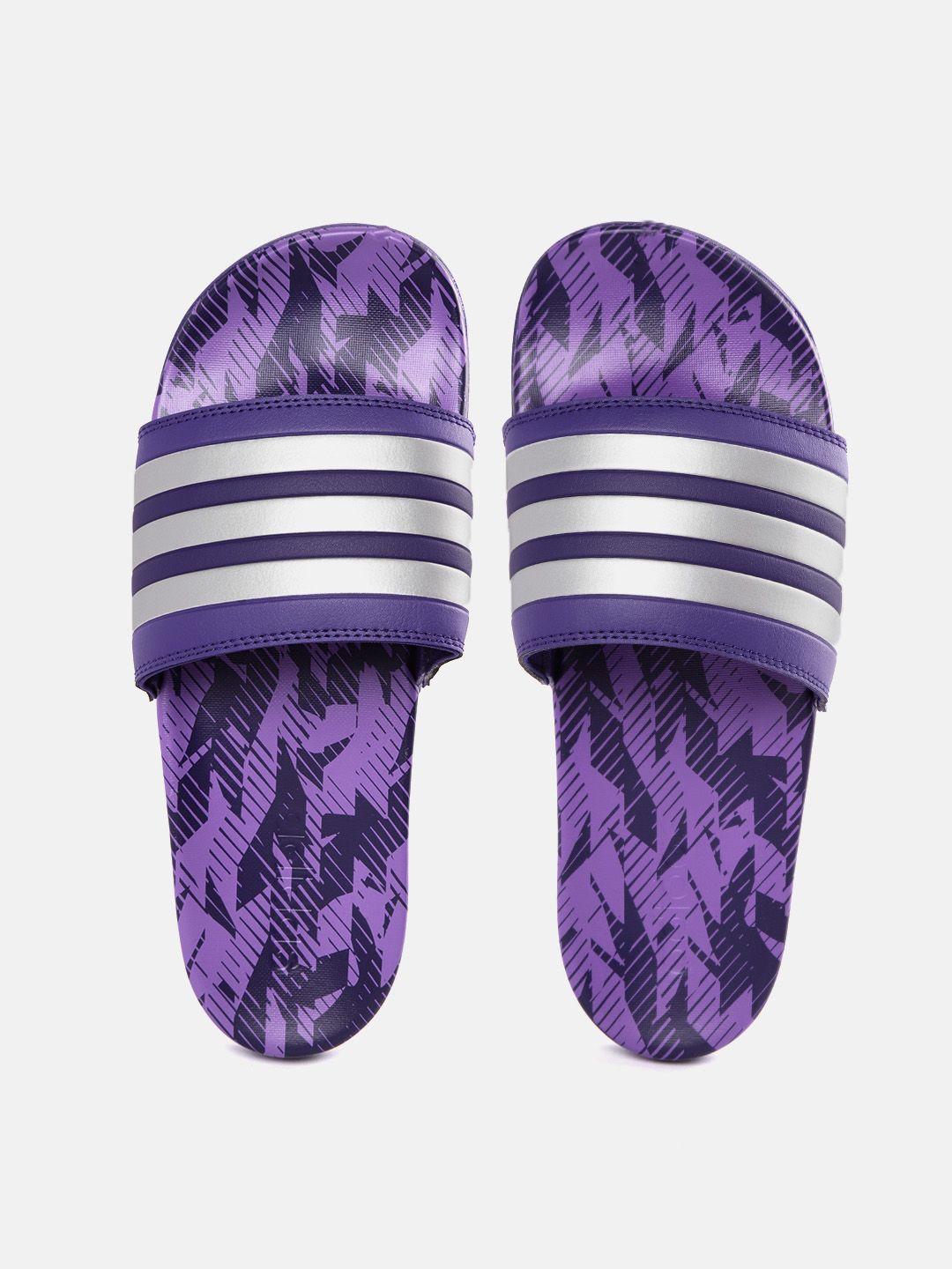 adidas unisex purple & silver-toned striped adilette comfort sliders