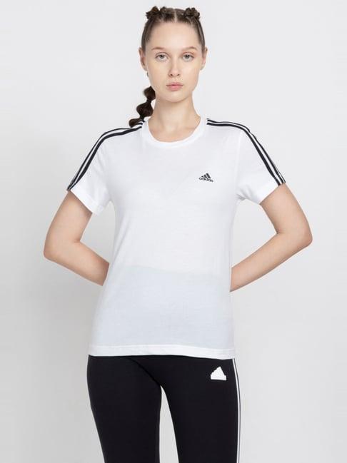 adidas white cotton striped sports t-shirt