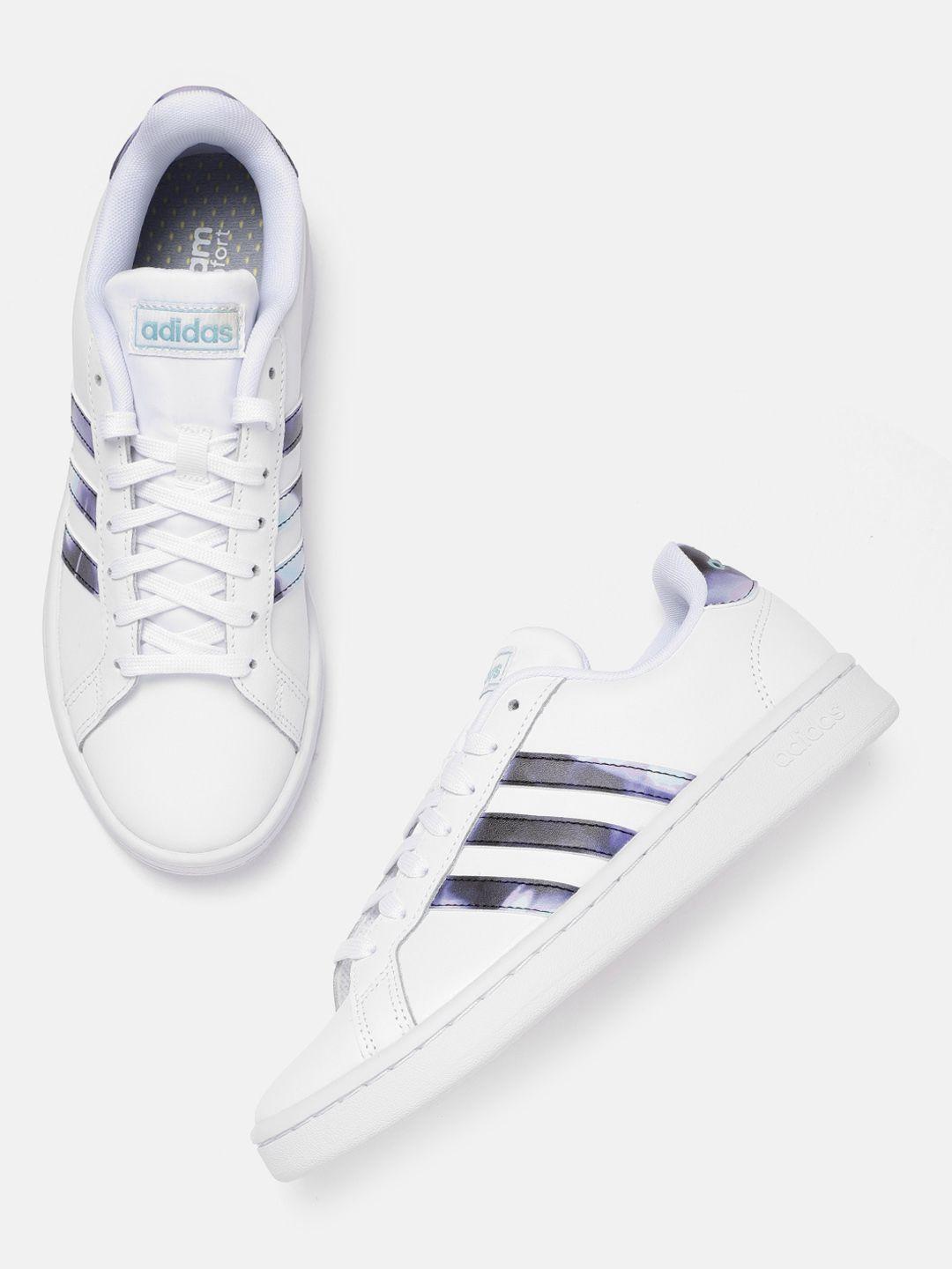 adidas women white & blue grand court solid sustainable sneakers