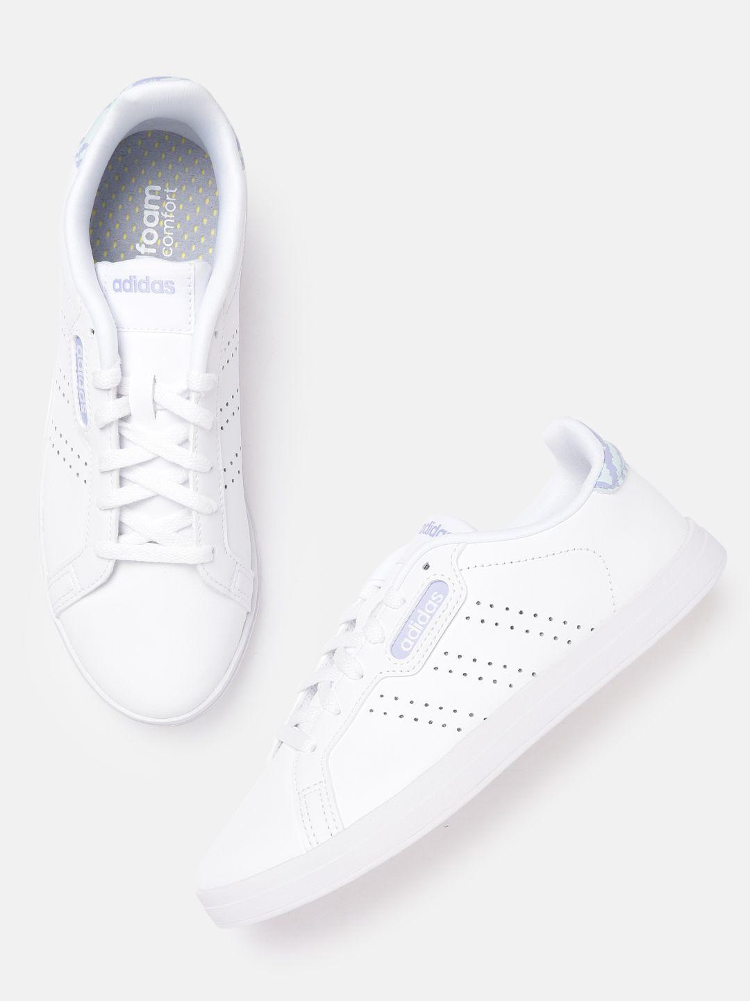 adidas women white leather perforated court point base sneakers