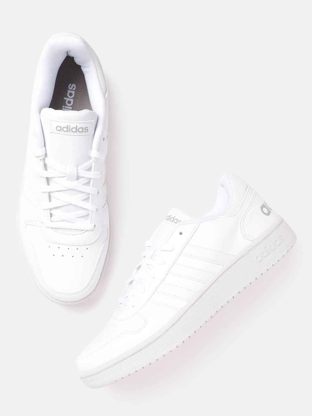 adidas women white solid hoops 2.0 basketball inspired sneakers with perforation detail