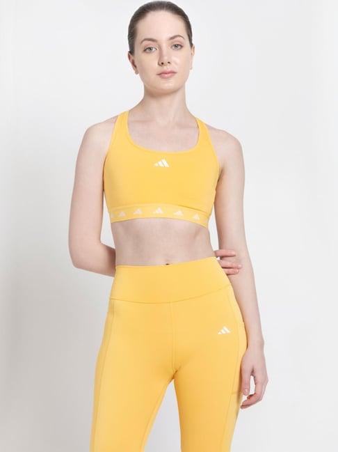 adidas yellow logo print sports bra