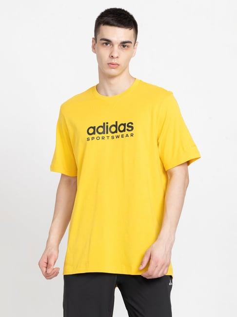 adidas all szn yellow loose fit logo print cotton crew t-shirt