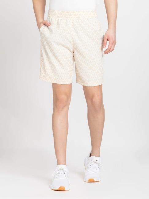 adidas beige regular fit allover print monogram sports shorts