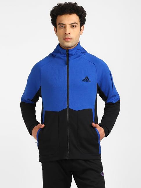 adidas black & blue full sleeves hooded jacket