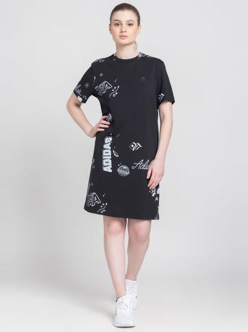 adidas black cotton printed shift dress