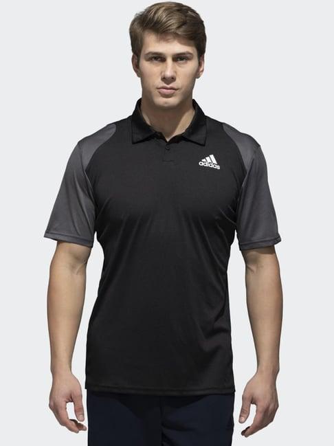 adidas black cotton regular fit colour block polo t-shirts