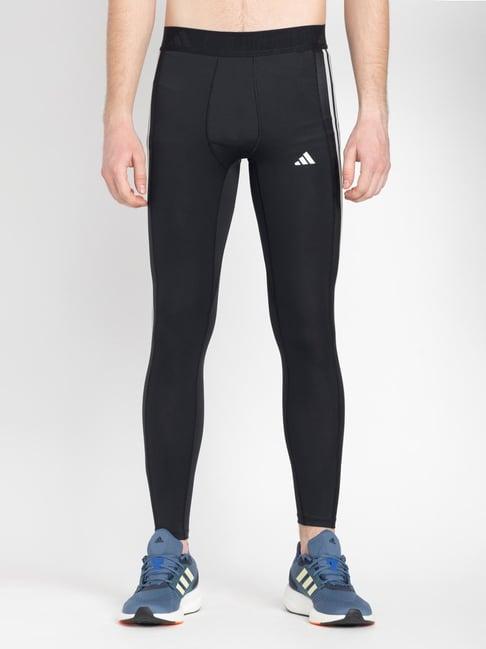 adidas black fitted fit striped sports tights