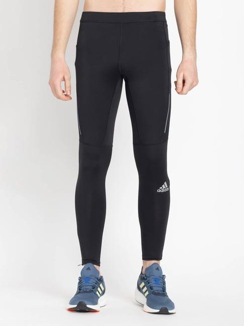 adidas black fitted logo printed sports tights