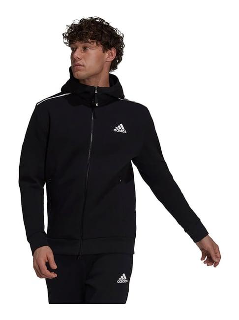 adidas black full sleeves cotton hooded jacket