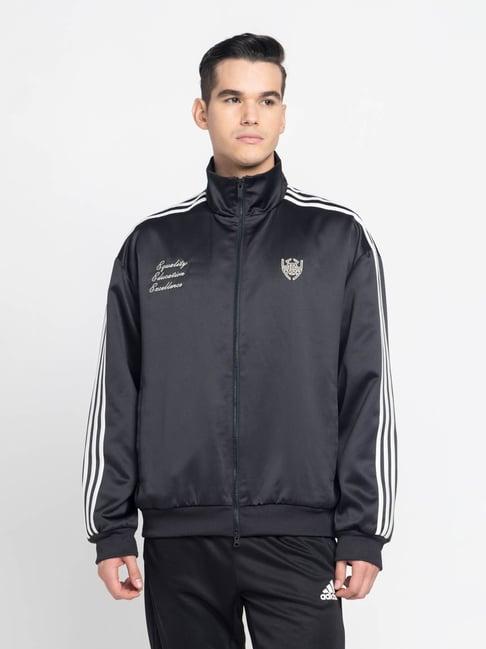 adidas black loose fit striped sports jacket