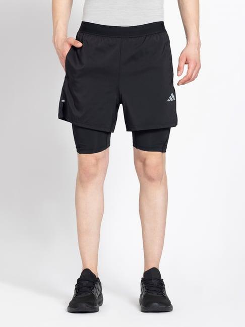 adidas black regular fit essentials 2-in-1 training shorts