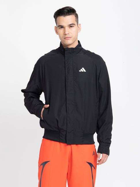 adidas black regular fit high neck paris sports jacket