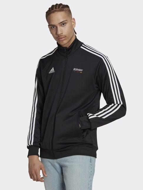 adidas black regular fit striped sports jacket