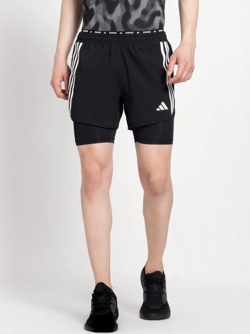 adidas black regular fit striped sports shorts